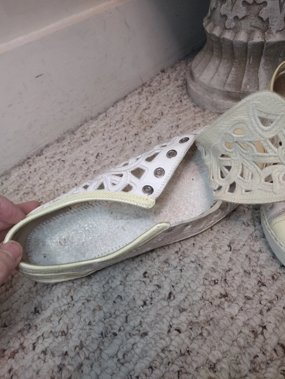 Chanel White & Cream Floral Laser Cutout Lace-up Sneakers - Picture 6 of 9